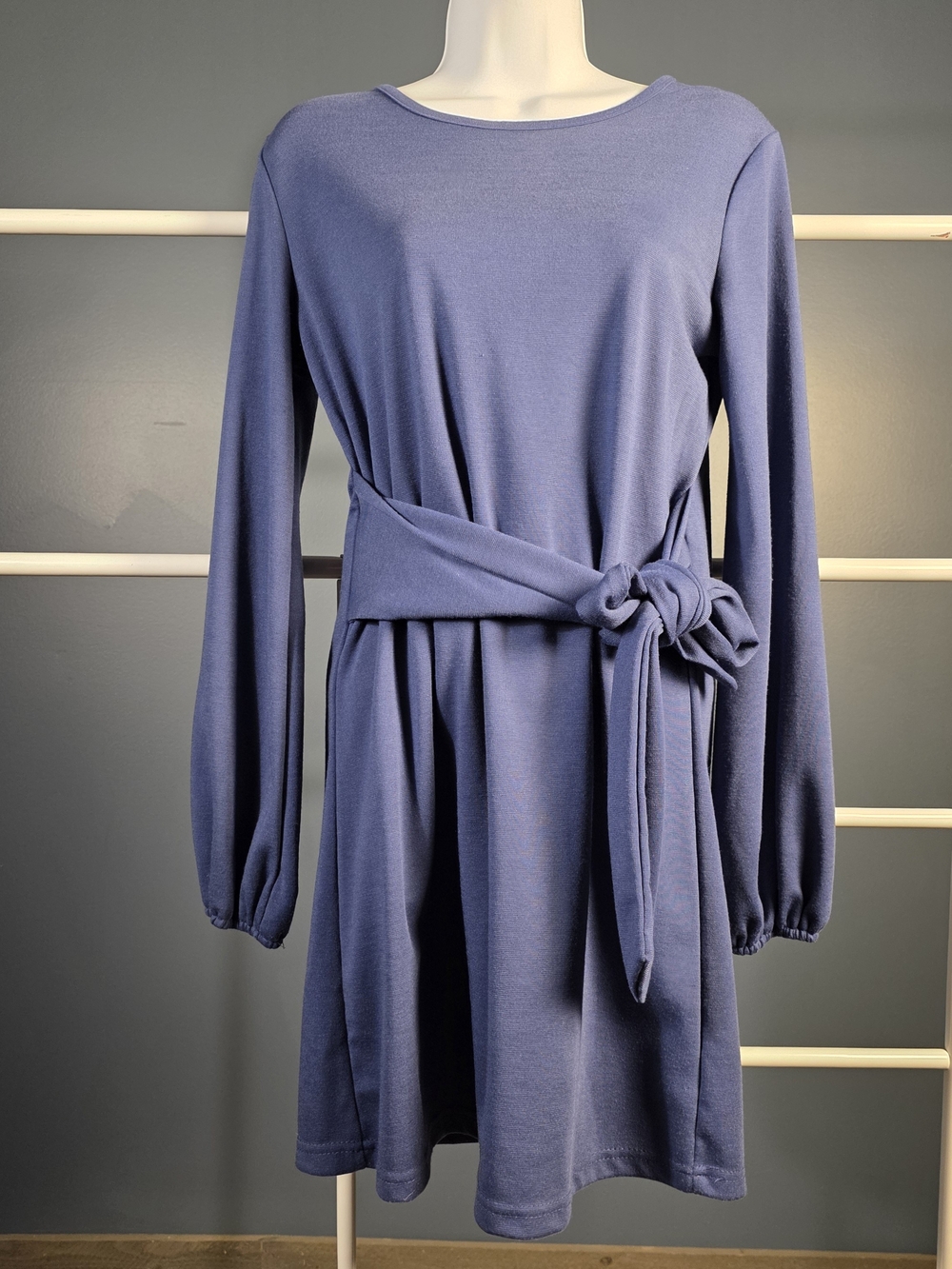 Tobrief Blue Long Sleeve Wrap Dress